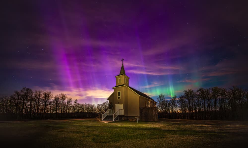 Northern Lights Church by Bing Li — canvas wall art