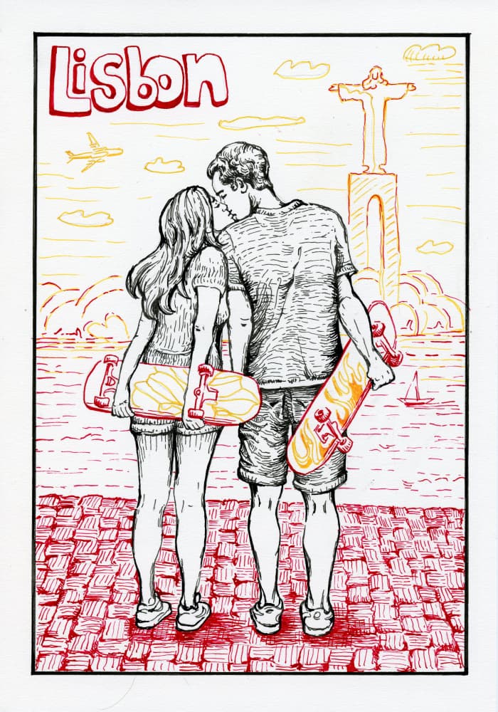 Lisbon Skateboard Romance by Olga Galeeva — canvas wall art
