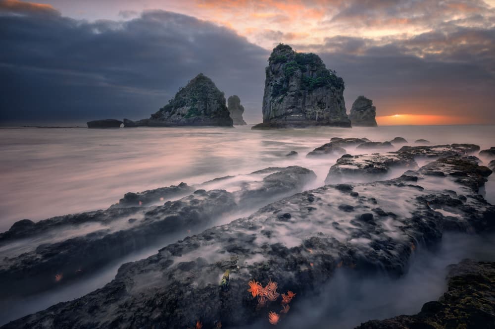 Coastal Rocks Twilight Glow by YANGYING — canvas wall art