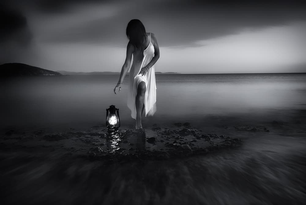 Woman and Guiding Light by Maria Kaimaki — canvas wall art