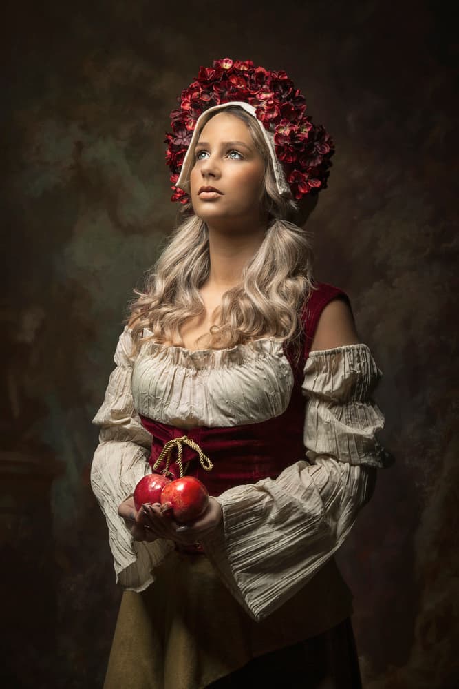 Pensive Maiden With Apples by Carola Kayen-Mouthaan — canvas wall art