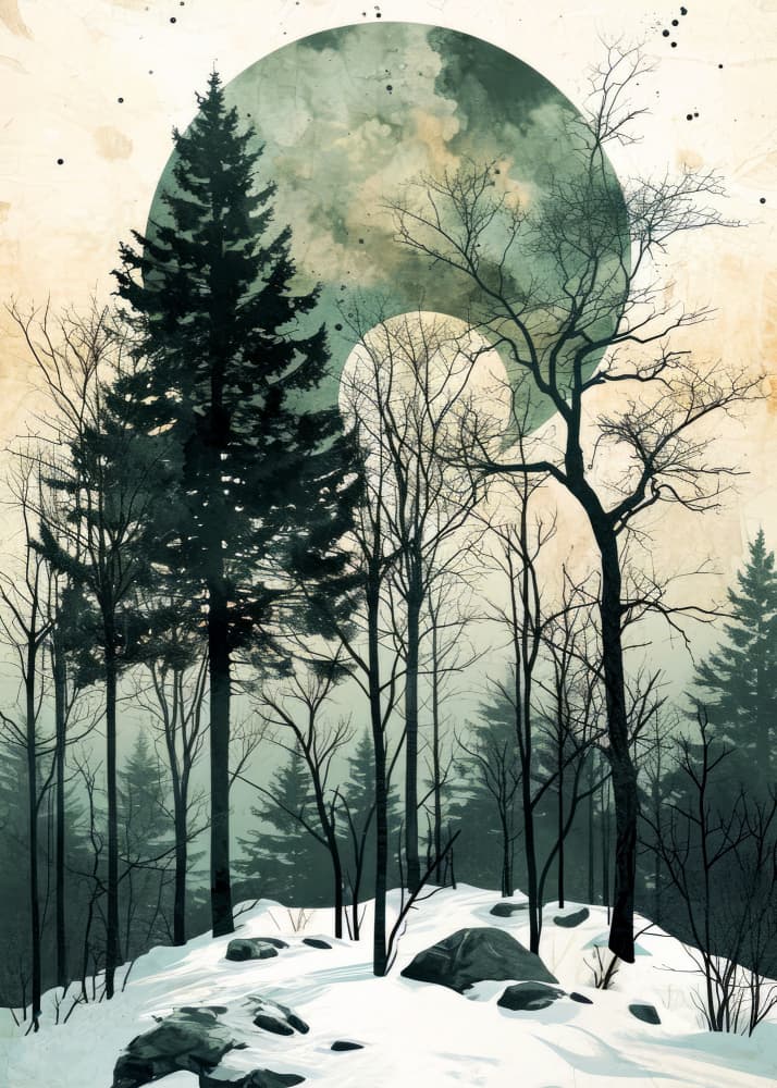 Moonlit Snowy Forest by Justyna Jaszke — canvas wall art