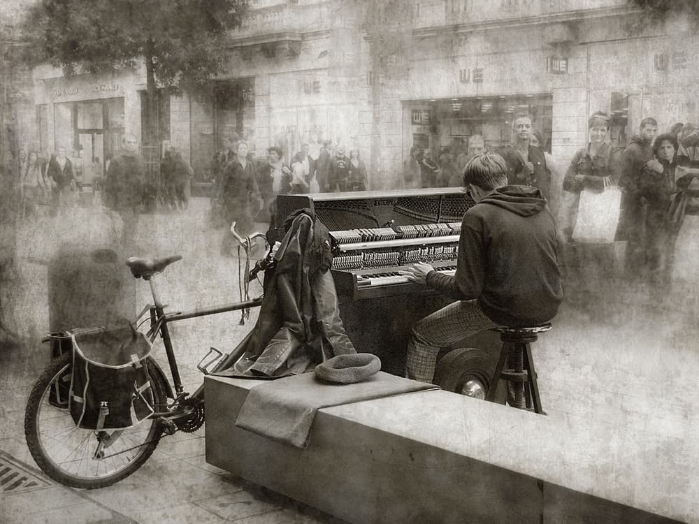 Vintage Street Musician by Nicoleta Gabor — canvas wall art