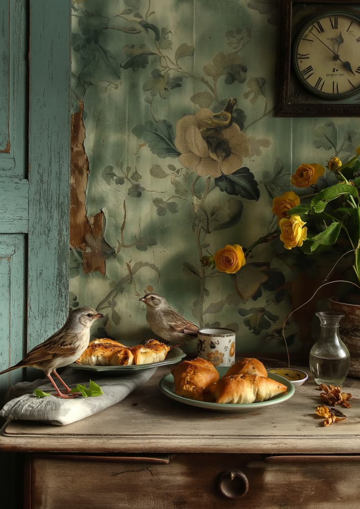 Sparrows Morning Breakfast by Niky Rahner — canvas wall art