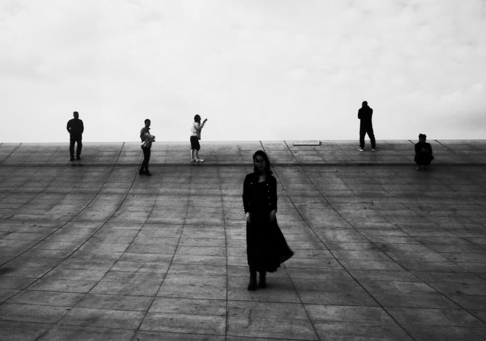 Solitary Woman on Concrete by Mi Young Choi — canvas wall art