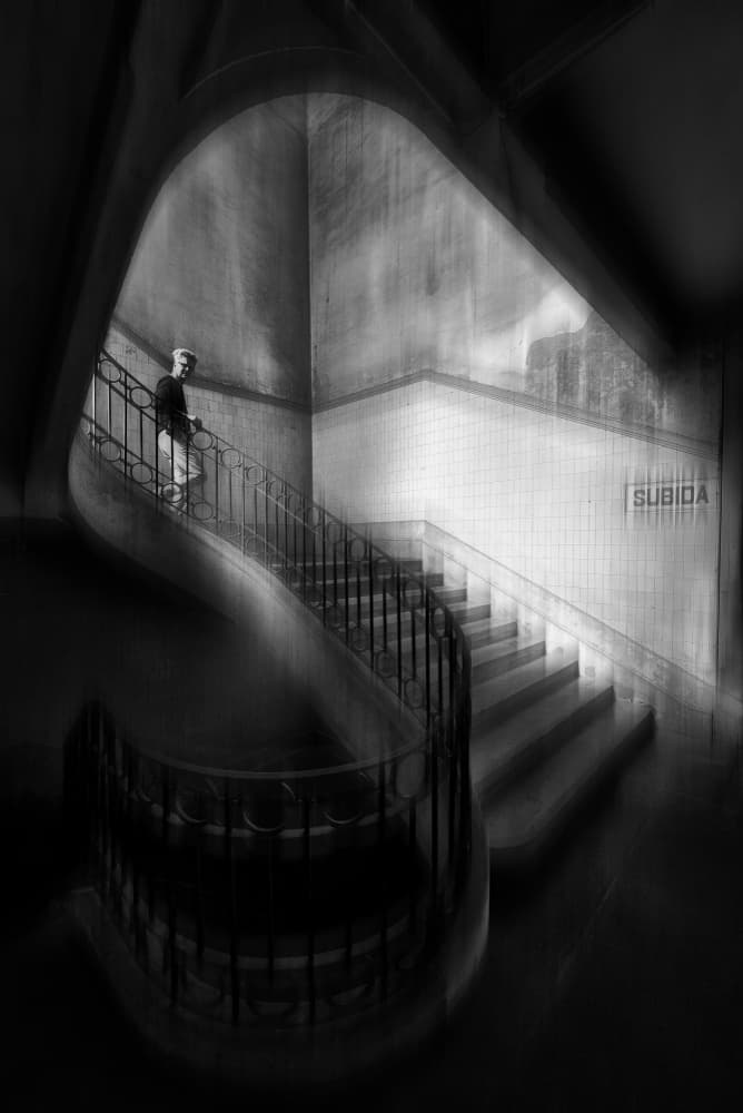 Man on Winding Stairs by Jorge Pimenta — canvas wall art