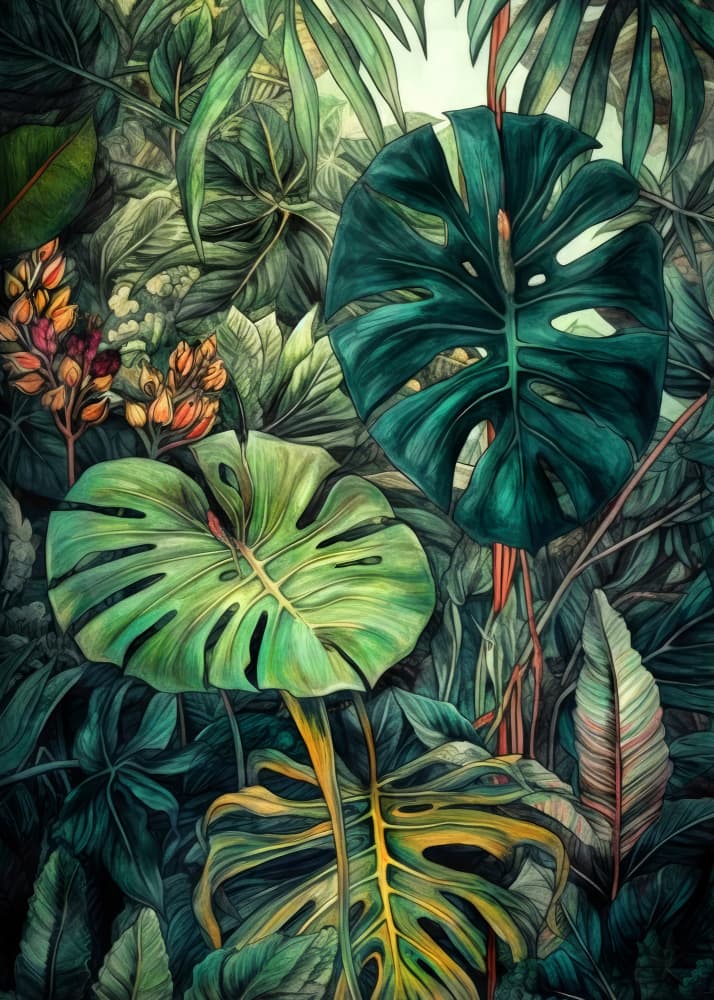 Lush Tropical Leaves by Justyna Jaszke — canvas wall art