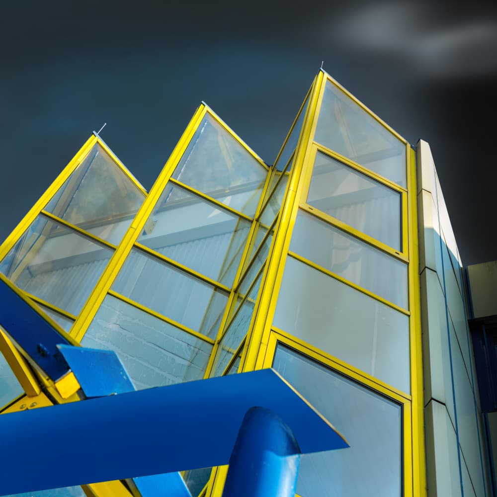 Modern Yellow Blue Geometry by Stephan Rückert — canvas wall art