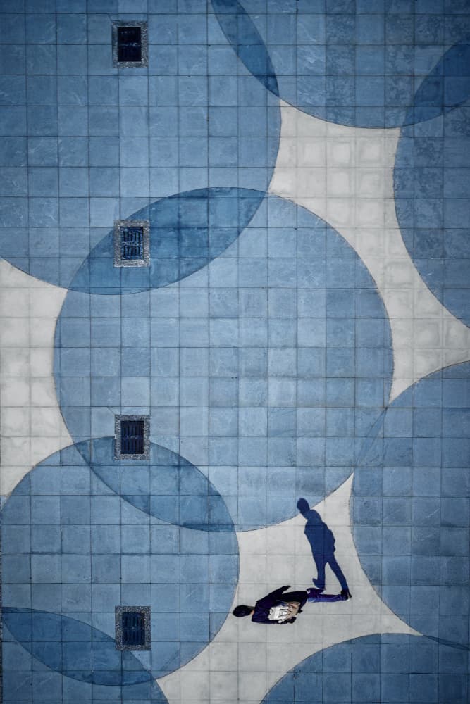 Blue Circles Walking Shadow by MingLun Tsai (蔡明倫) — canvas wall art