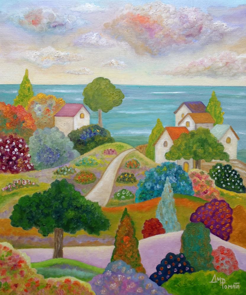 Whimsical Coastal Village by Angeles M. Pomata — canvas wall art