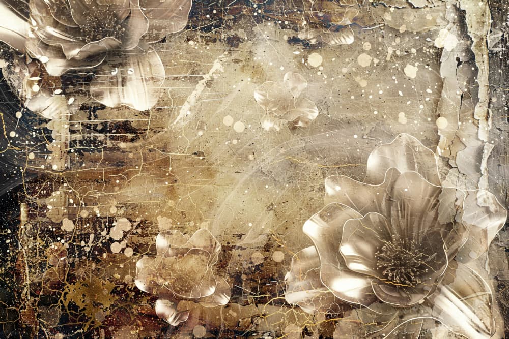 Distressed Golden Blooms by Rafal Kulik — canvas wall art