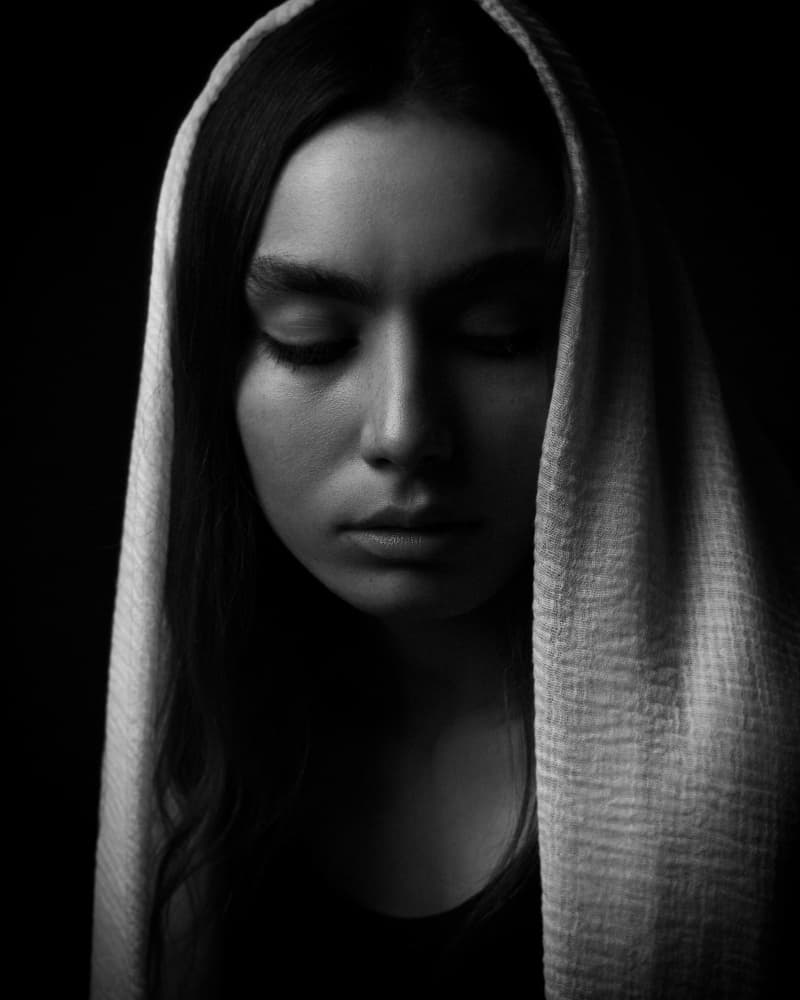 Pensive Woman In Shawl by Mehdi Mokhtari — canvas wall art
