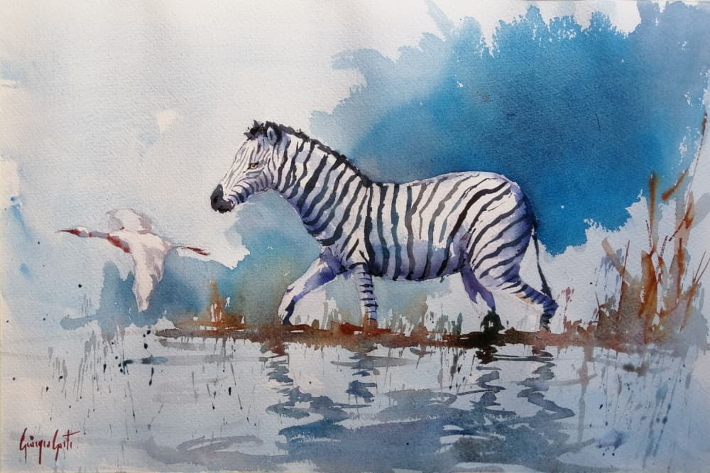 African Zebra Wading by Giorgio Gosti — canvas wall art