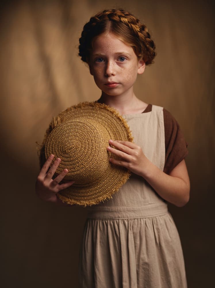 Thoughtful Girl With Hat by Offer Ellbogen — canvas wall art