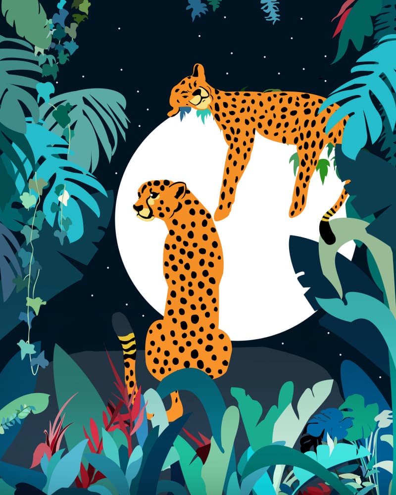 Moonlit Jungle Cheetahs by Uma Gokhale — canvas wall art