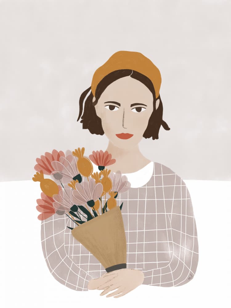 Girl with Floral Bouquet by Menina Lisboa — canvas wall art