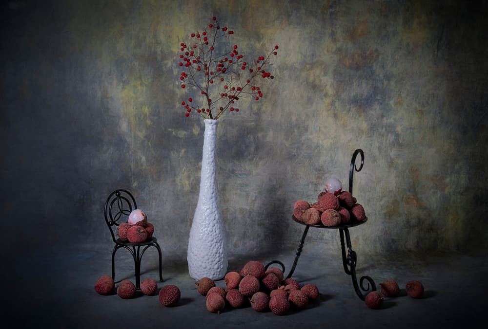 Lychees and Berries Still Life by Lydia Jacobs — canvas wall art