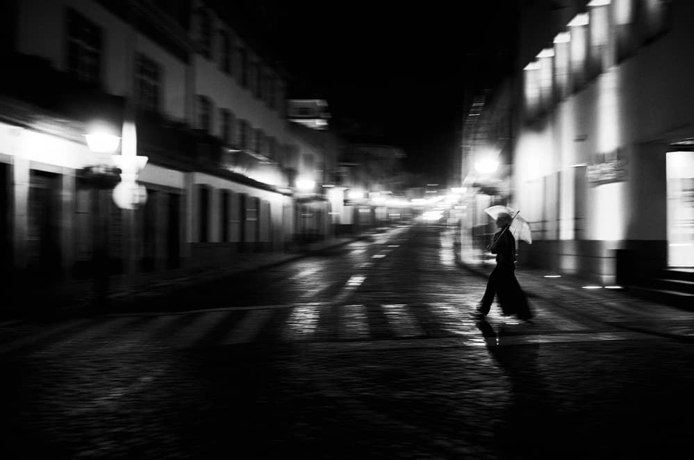 Night Walk with Umbrella by Rui Caria — canvas wall art