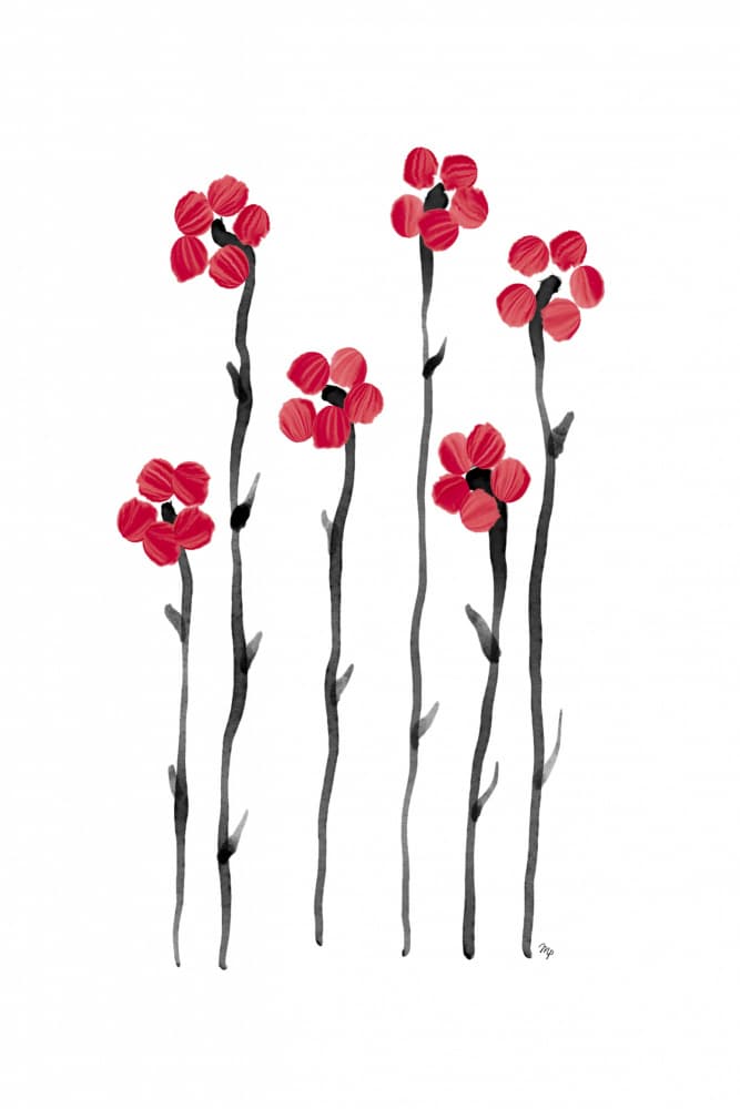 Minimalist Red Flowers by Martina — canvas wall art