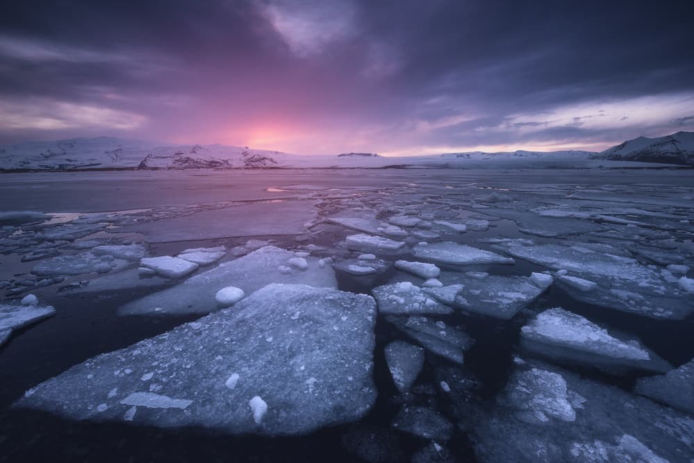 Purple Ice Floes Sunset by Carlos F. Turienzo — canvas wall art