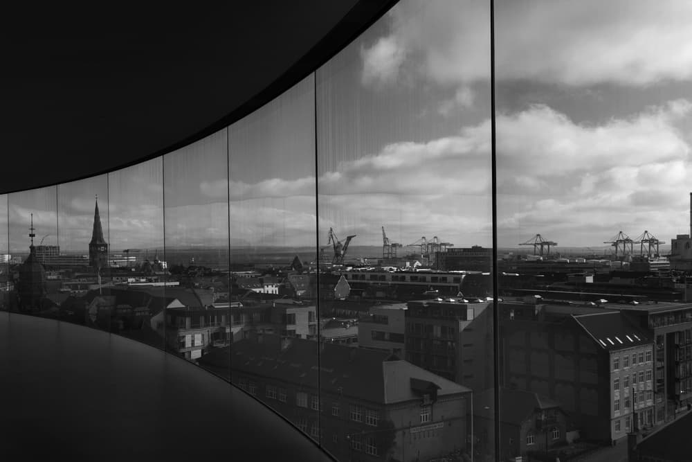 Curved City Harbor View by Leif Løndal — canvas wall art