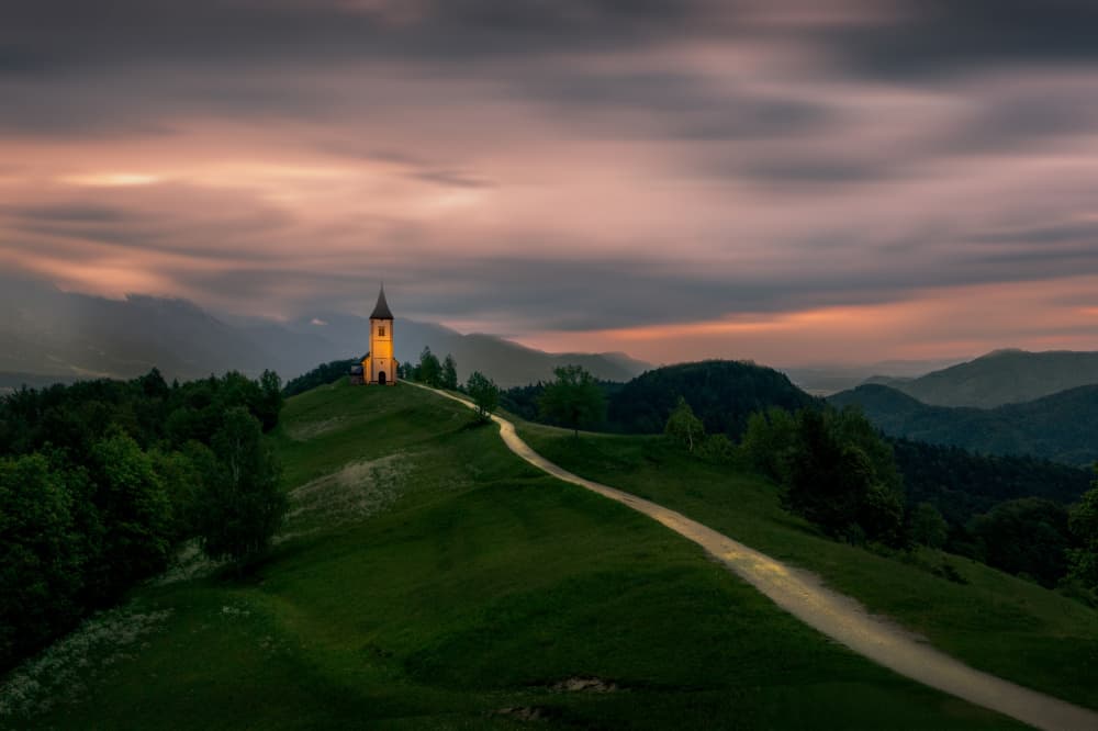 Serene Hilltop Church by Dennis Zhang — canvas wall art