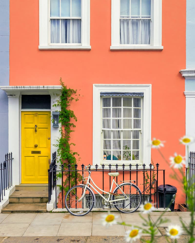 Orange House Yellow Door Bicycle by Gabor Estefan — canvas wall art