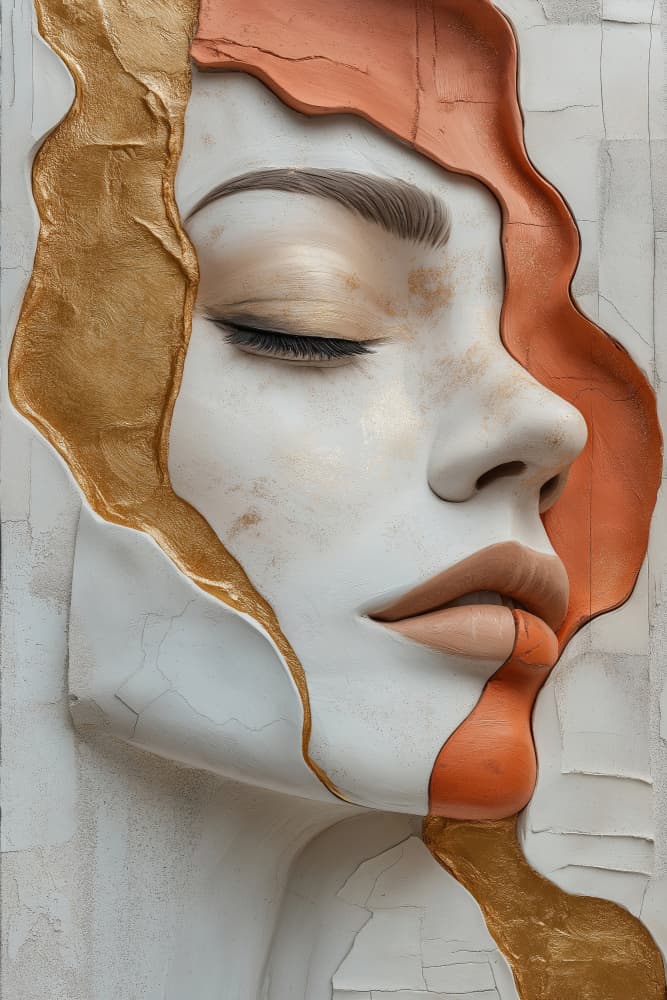 Golden Flowing Face by Mauro — canvas wall art