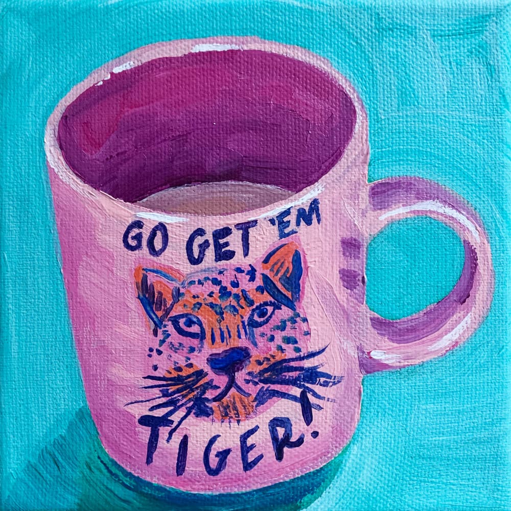 Pink Tiger Mug by Pauline Wegman | Key and Sea Creative — canvas wall art
