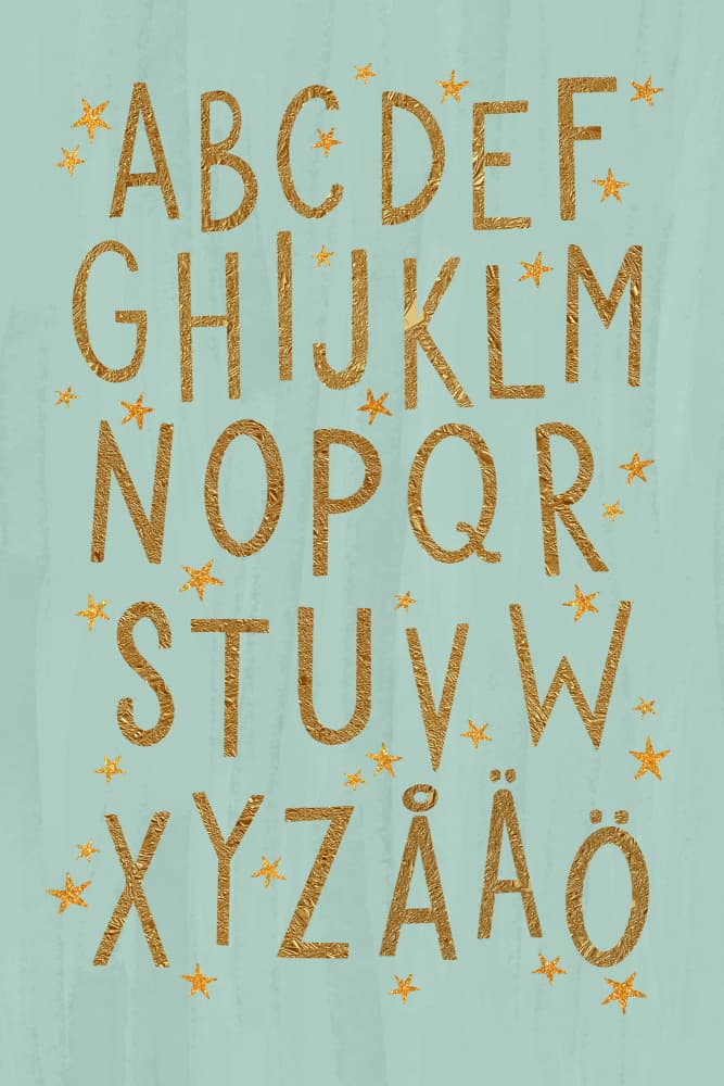 Golden Alphabet Stars by EMELIEmaria — canvas wall art