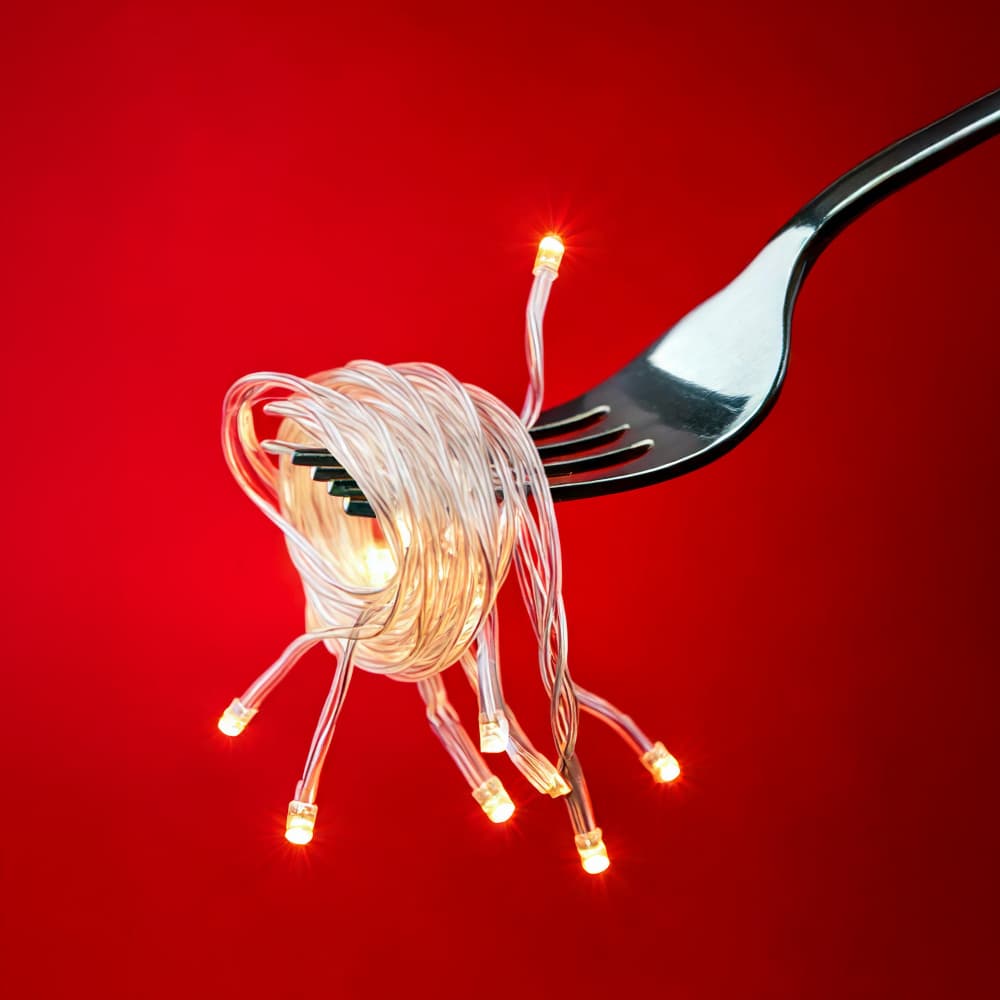 Christmas Lights Spaghetti by Artem Pozdniakov — canvas wall art