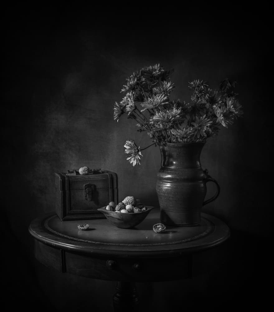 Dark Floral Still Life by May G — canvas wall art