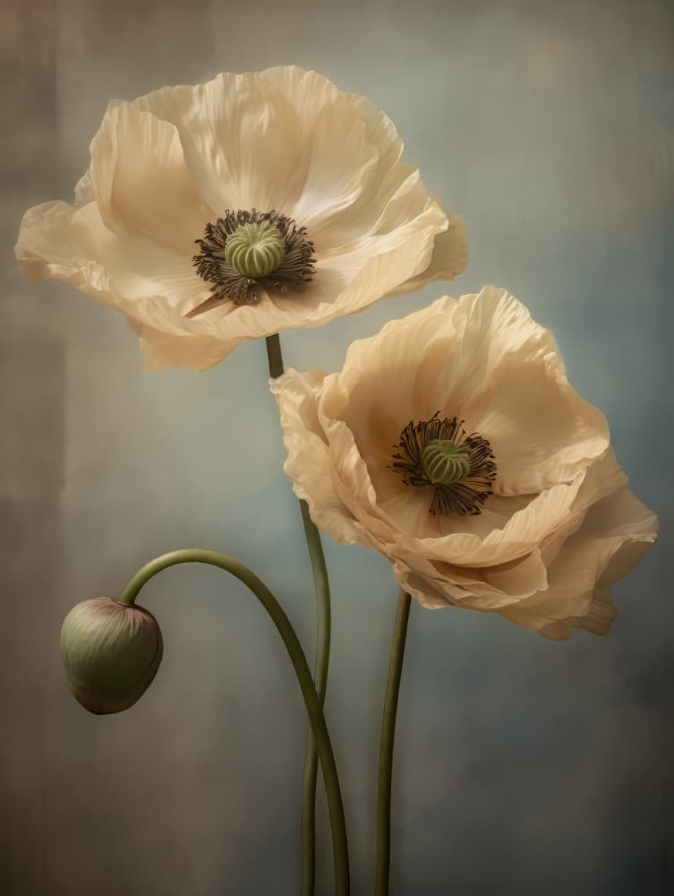 Graceful Cream Poppies by Bilge Paksoylu — canvas wall art