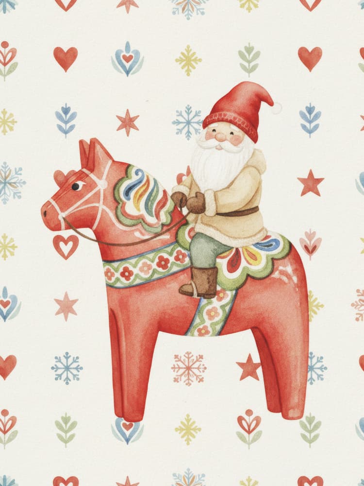 Santa on Dala Horse by Andreas Magnusson — canvas wall art