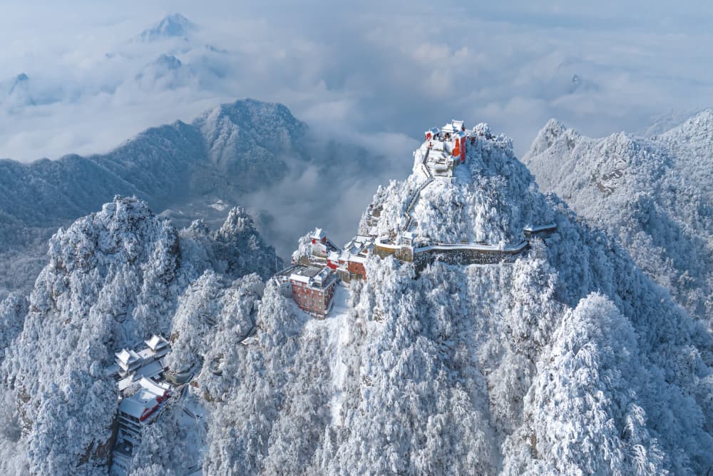 Snowy Mountain Temple by Simoon — canvas wall art