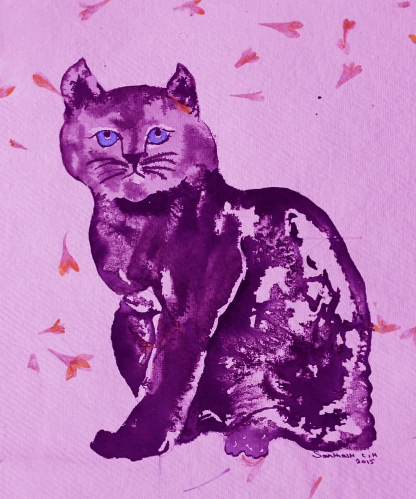 Purple Cat and Petals by Santhosh ch — canvas wall art