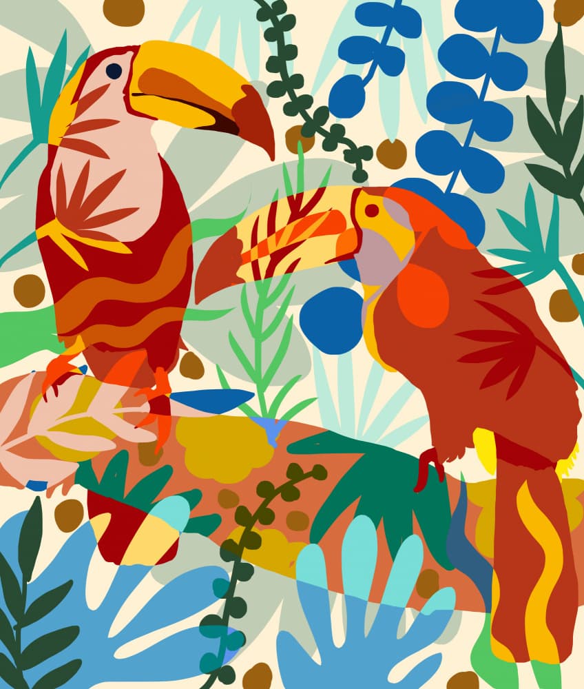 Colorful Tropical Toucans by Uma Gokhale — canvas wall art