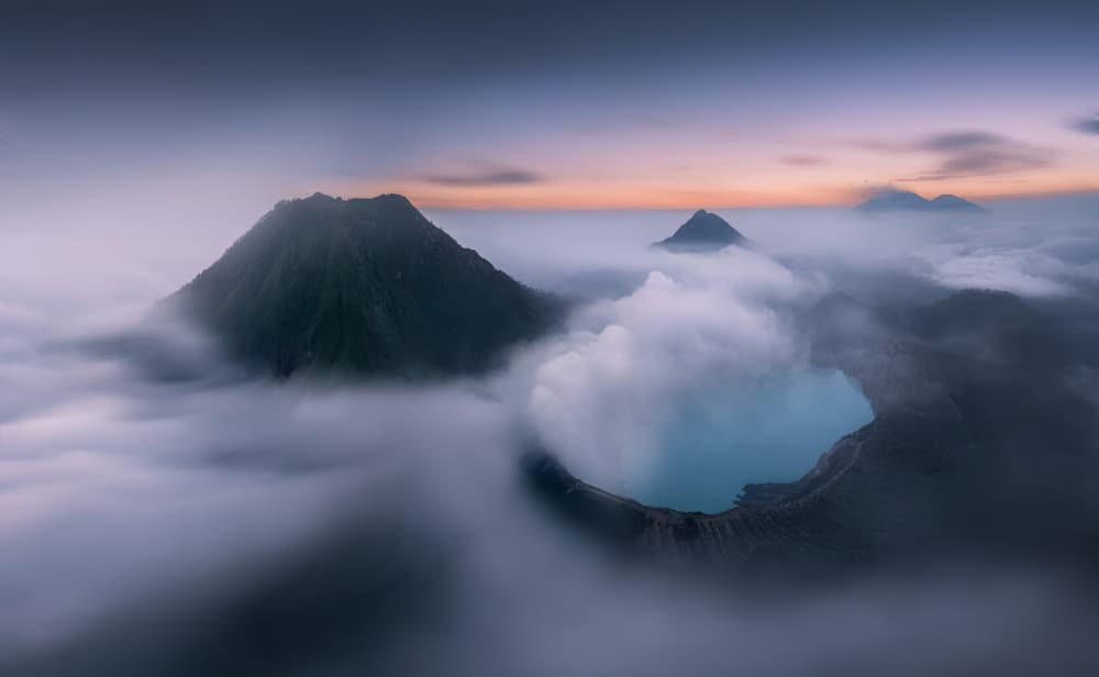 Misty Crater Lake Sunrise by NingYun Ye — canvas wall art