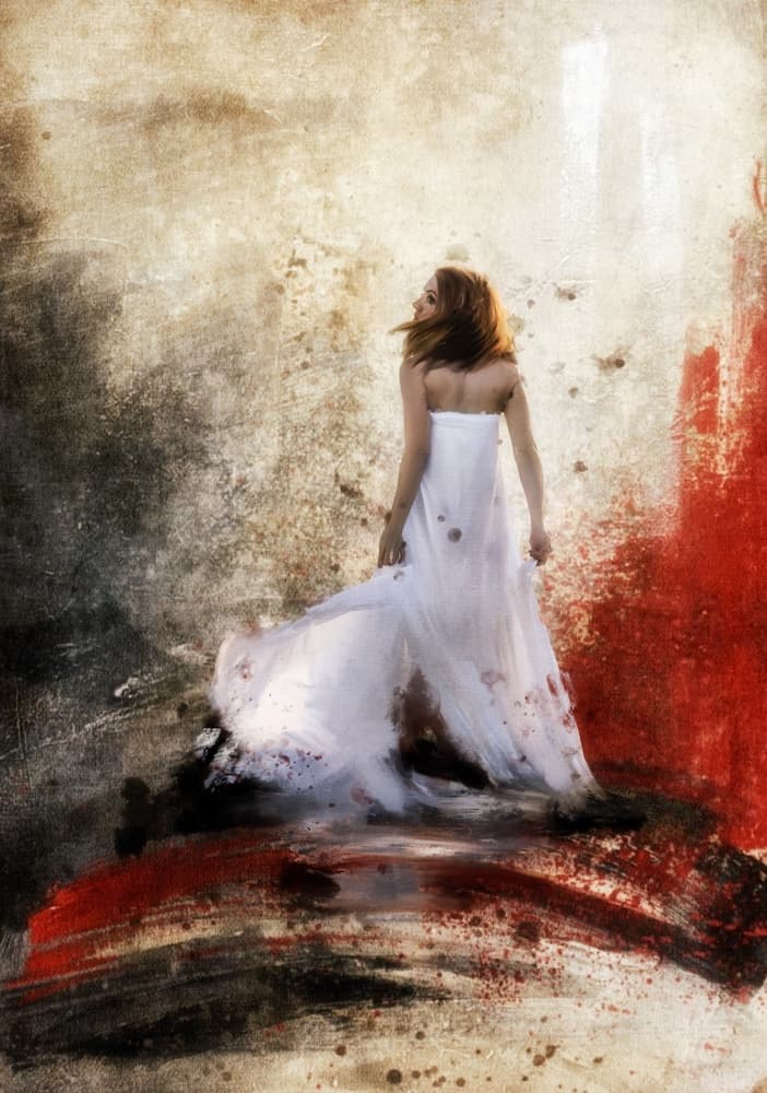 Woman Amidst Abstract Red by Charlaine Gerber — canvas wall art