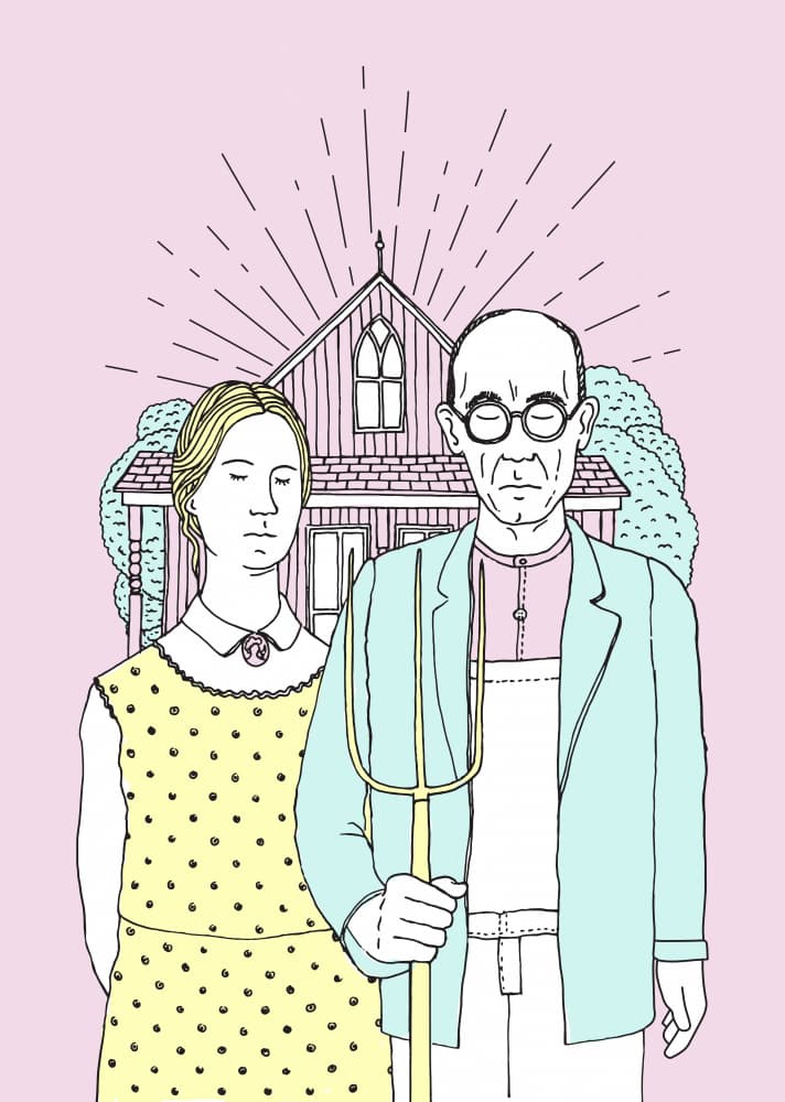 Iconic Farmhouse Couple Portrait by Robert Farkas — canvas wall art