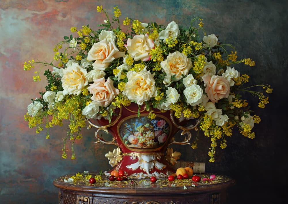 Still life with roses by Andrey Morozov — canvas wall art