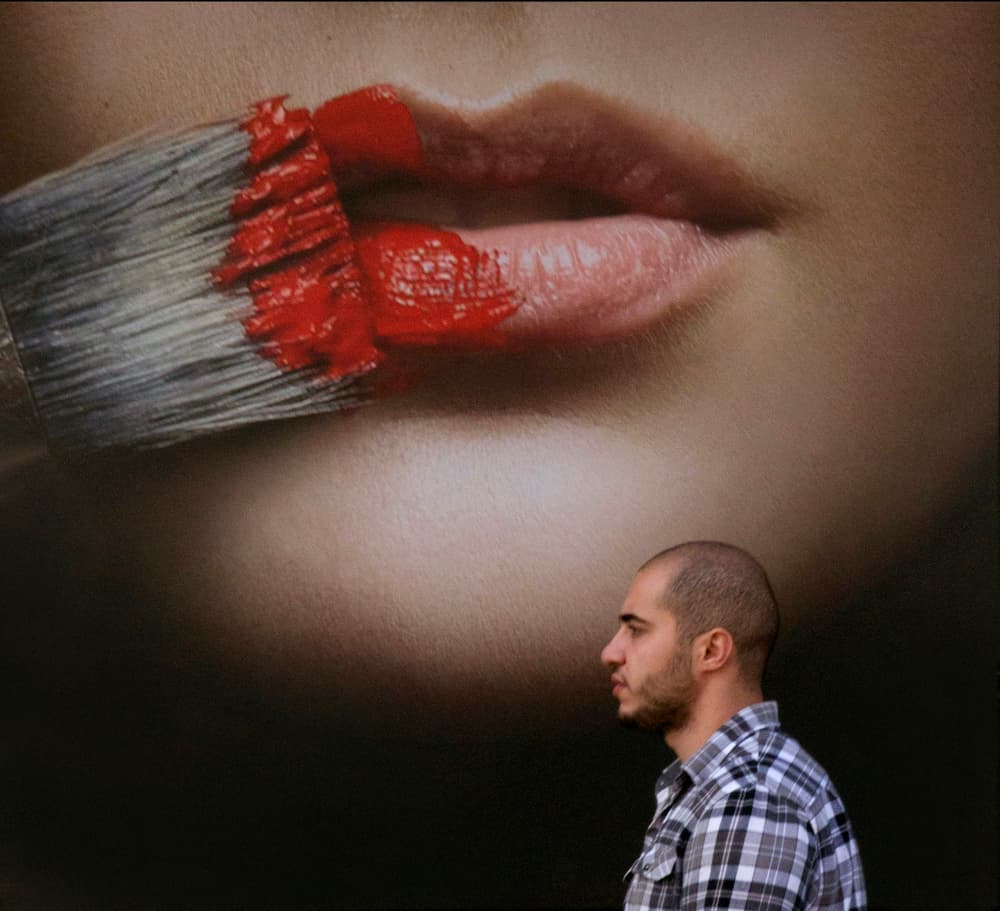 Red Lips Urban Walk by Jef Flour — canvas wall art