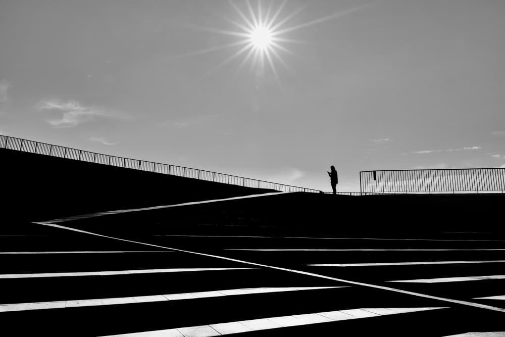 Sunlit Stairs Silhouette by MingLun Tsai (蔡明倫) — canvas wall art