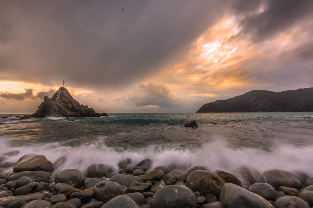 Rocky Coast Golden Sunset by Alessandro Traverso — canvas wall art