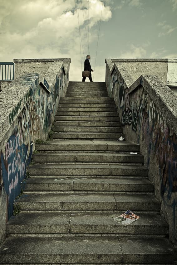 Puppet Man Climbing Stairs by Mister Solo — canvas wall art