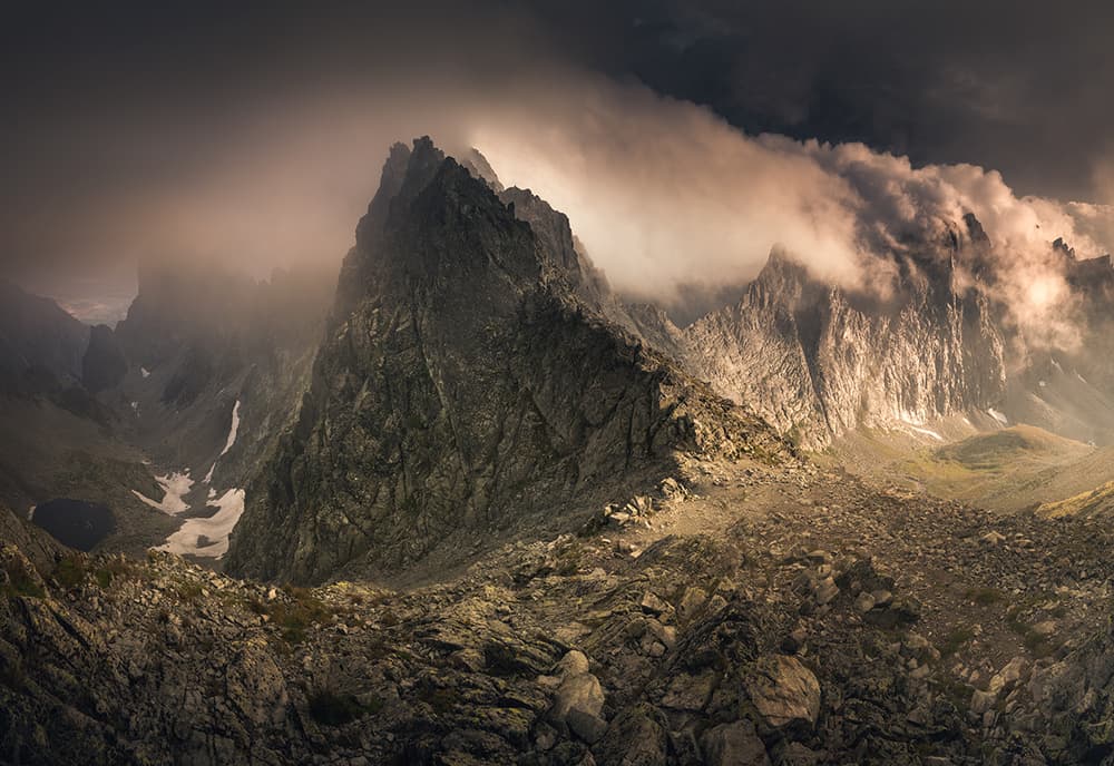 Dramatic Mountain Peaks by Karol Nienartowicz — canvas wall art