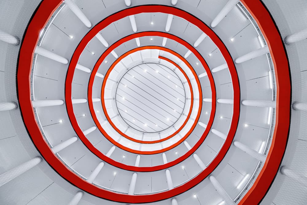 Red Spiral Architecture by fotomarion — canvas wall art