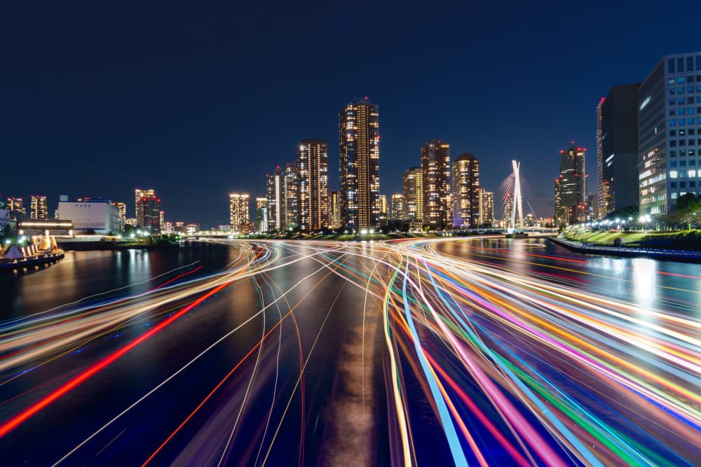 City Night Light Trails by JUNKO TORIKAI — canvas wall art