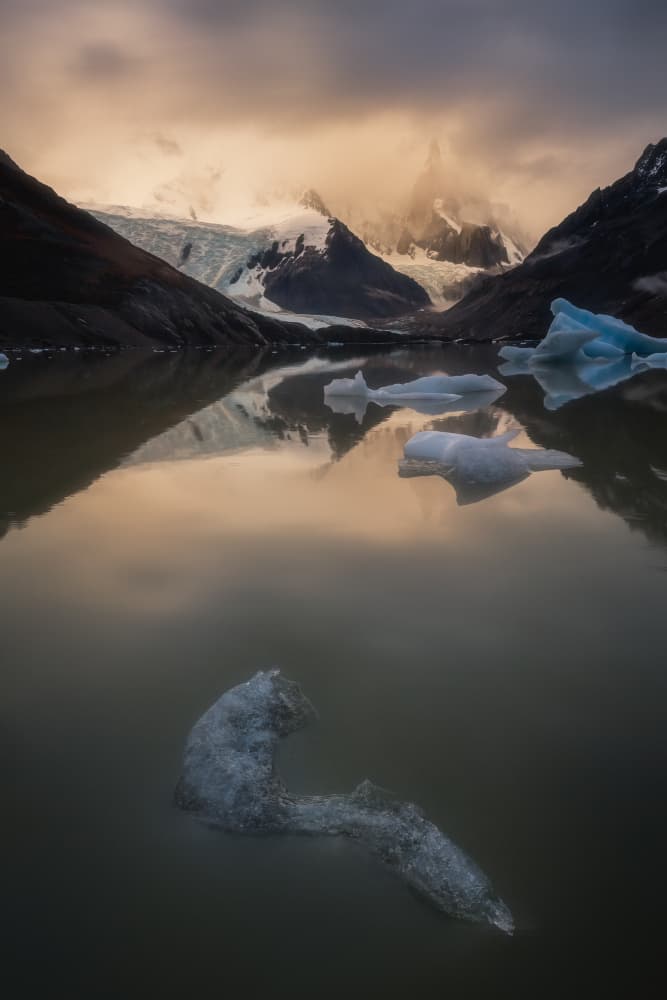Golden Hour Glacier Lake by Yongnan Li (李永男) — canvas wall art