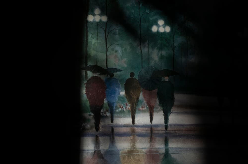Rainy Night Stroll by Yu Cheng — canvas wall art